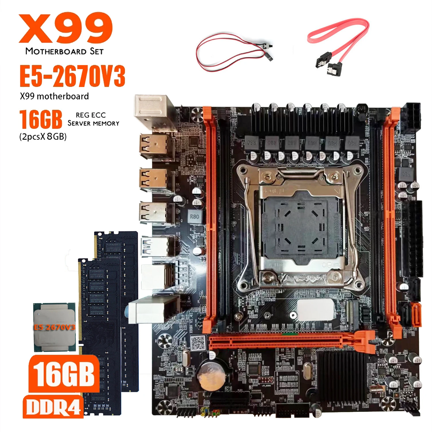 Новая основная плата X99 H 2670V3 CPU 2 8G ECC DDR4 игровая память многоразовый набор