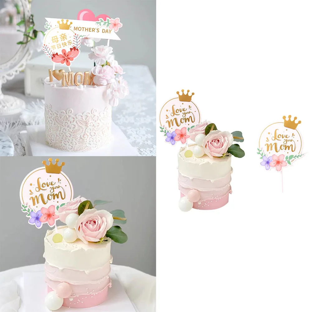

1pcs Cake Topper Pink Heart Flower Decoration Happy Mother`s Day Cake Toppers For Mother`s Day Gift Cupcake Dessert Supplies