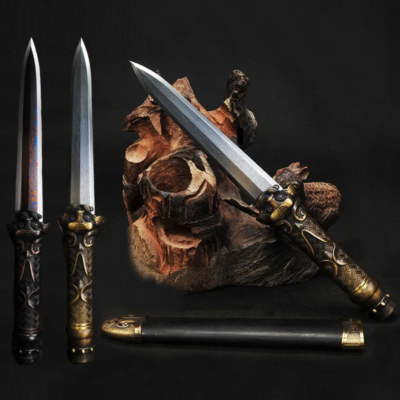 

Chinese Style Pattern Steel Beast King Sword Traditional Casting Process Eight-Sided Small Han Sword Boutique Collect Uncut