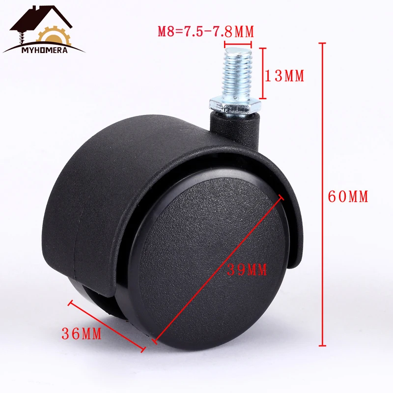 

Мебельные ролики черные 30/40/48 мм M8 без тормоза