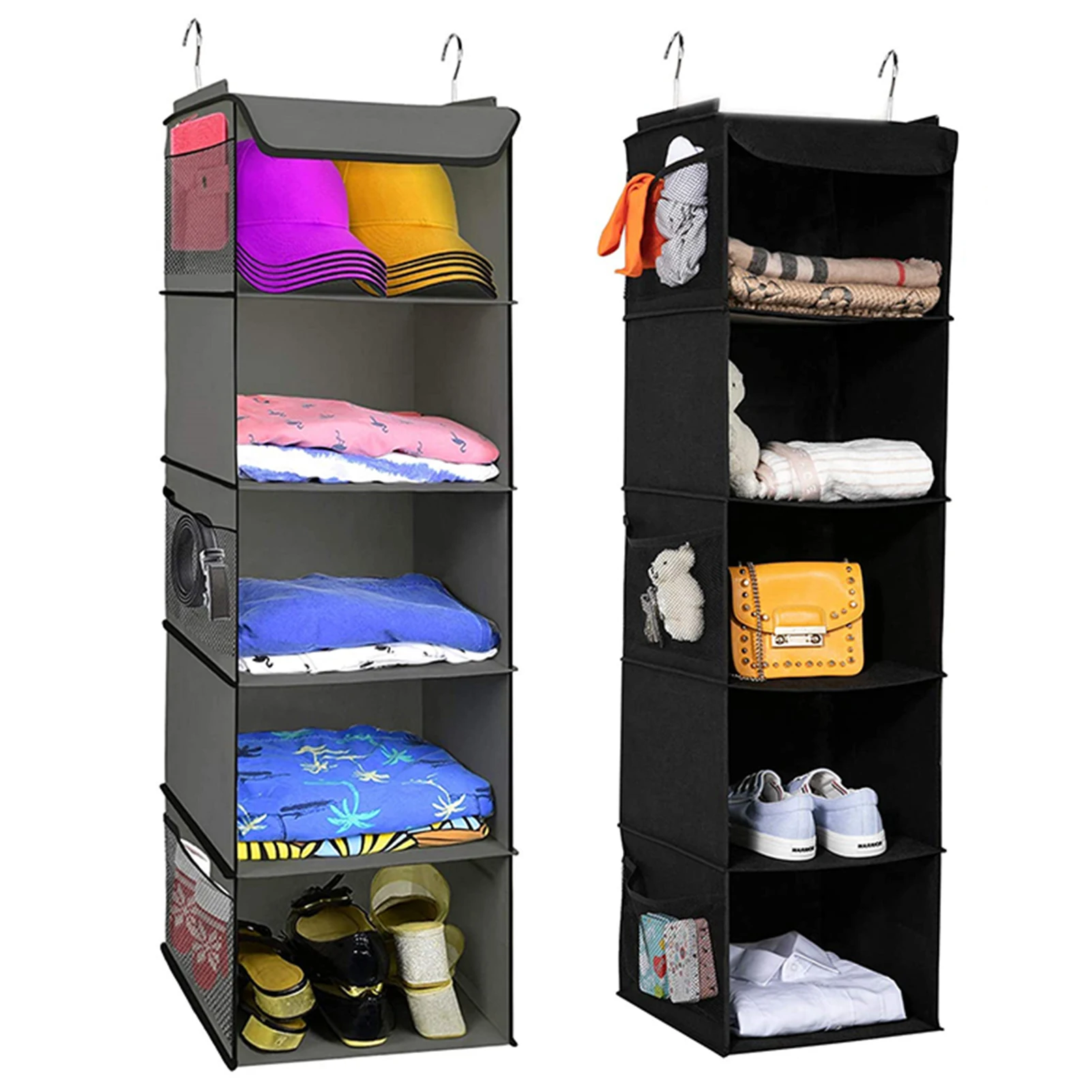 

Органайзер для шкафа с 6 боковыми карманами и 2 прочными крючками