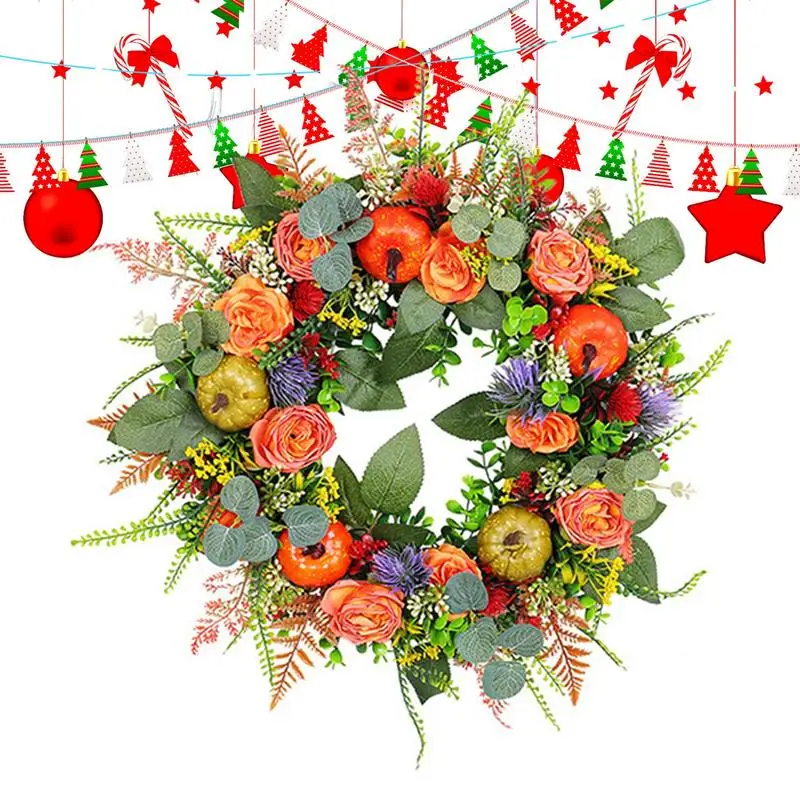 

Thanksgiving Wreath 17.72 Inch Fall Decoration Multifunctional Handcrafted Decorative Artificial Pumpkin Wreath For Front