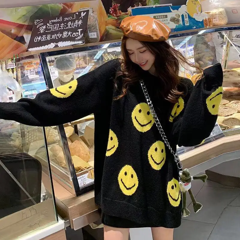 

Sweater ladies autumn and winter smiley face dinosaur pullover new slim plus size women's 2022 Korean fashion wild direct sales