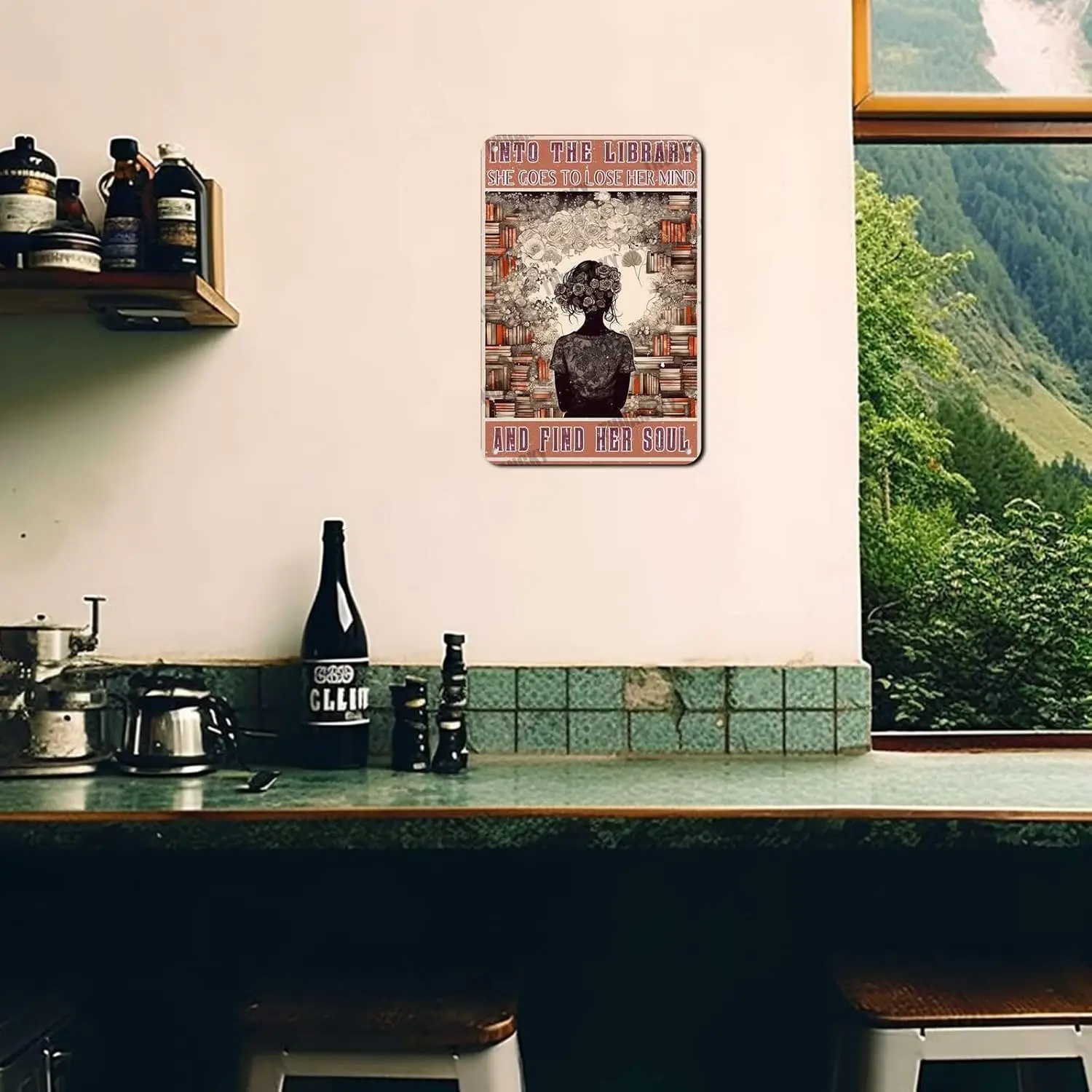Tn Sgn Booksndar The Lbrry Vertcl Плакат Grl Love Books Vntge Wll rt Book Lover Dctonry Outdoor Street &ampmp Home Br Bedroom