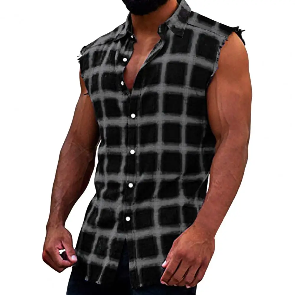 

Fashion Summer Tank Tops Grid Design Daily Wear Polyester Sleeveless Vest Men Tops