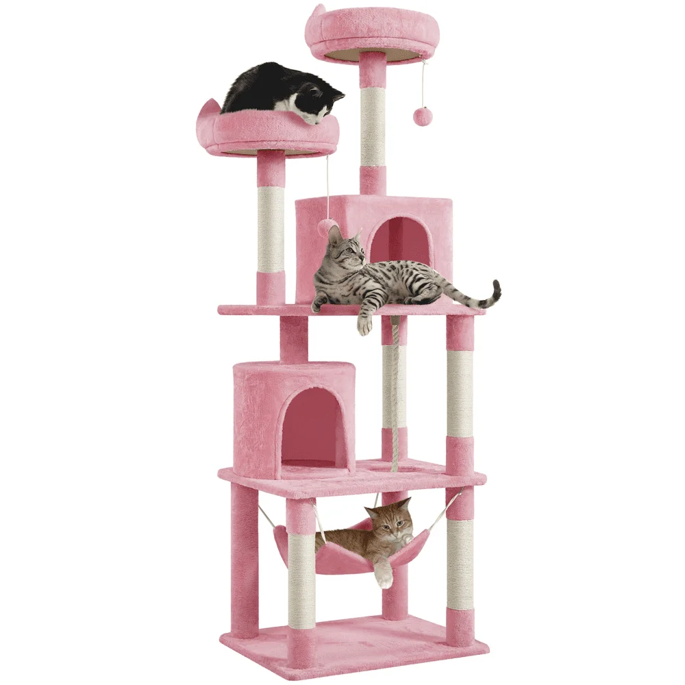 

Multi Level Cat Tree Tower with 2 Foam-Padded Perches, Pink Natural Sisal and Pet Friendly Soft Plush Fabric Cover
