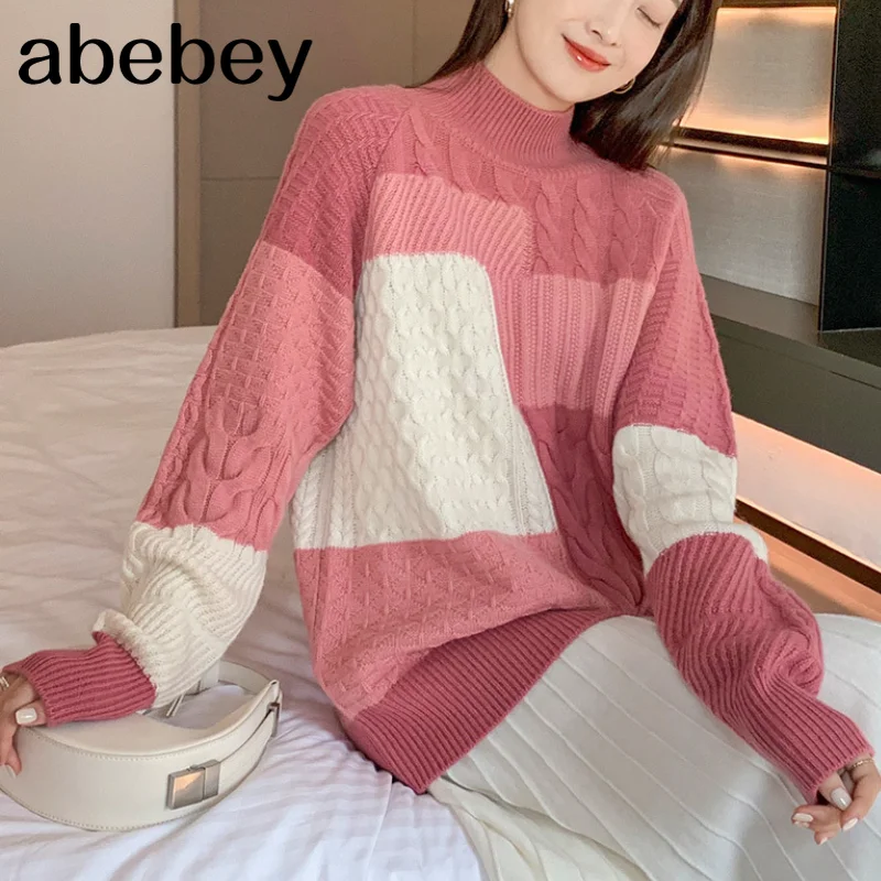 

Women Mock Neck Pullovers Sweater High Quality Oversized Jumper Split Fall Winter Clothes