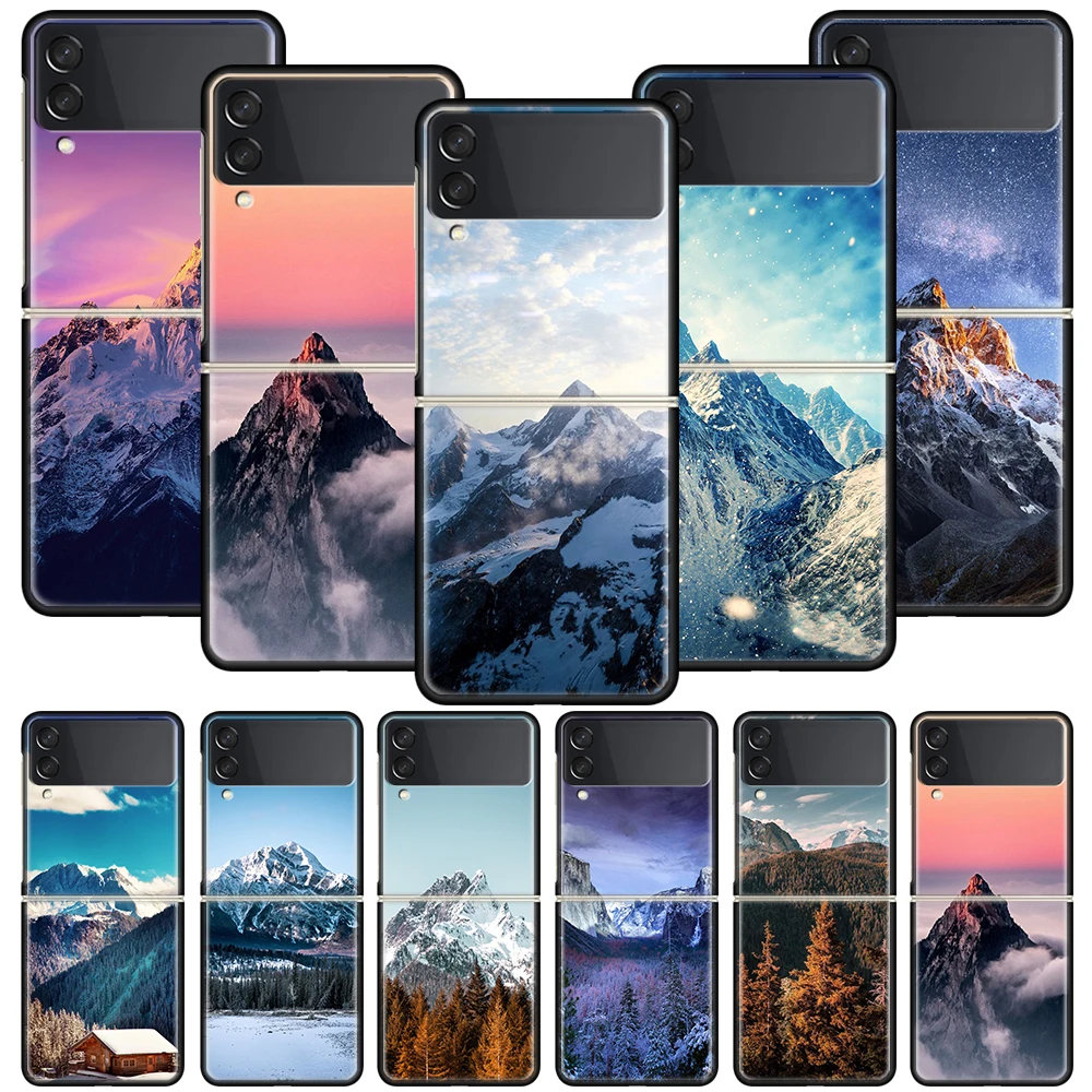 

Mountain Peak Forest Funda Phone Case For Samsung Galaxy Z Flip 3 5G Luxury ZFlip3 Black PC Hard Shockproof Back Cover Coque Cap