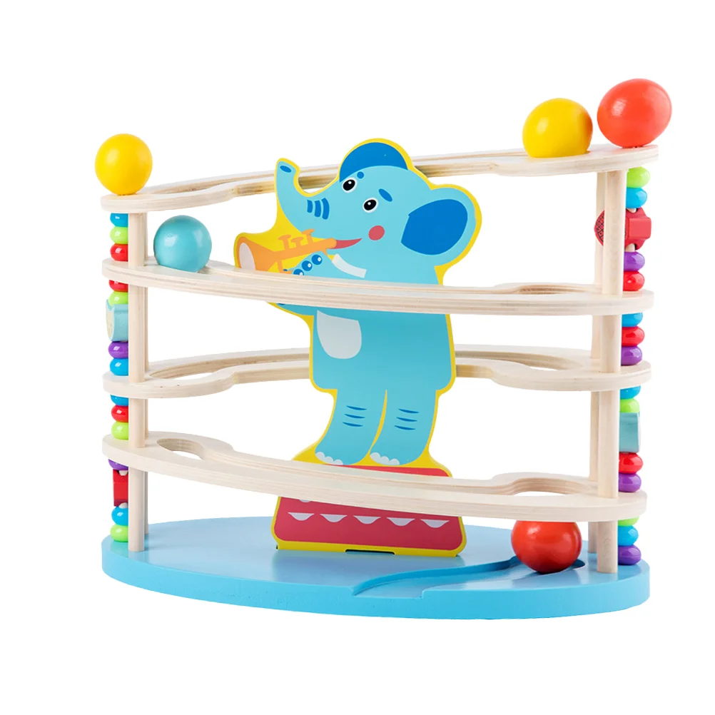 

1 Set Cartoon Wooden Elephant Elements Track Rolling Balls Toys Funny Kid Toys