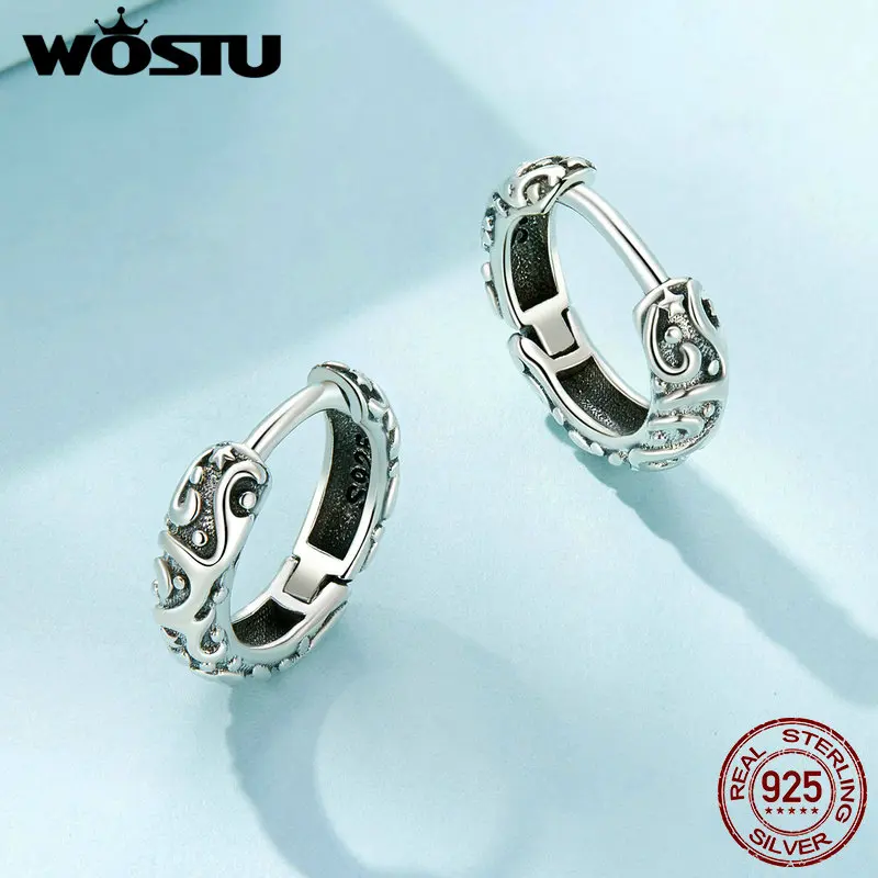 WOSTU настоящие серьги-кольца из стерлингового серебра 925 пробы с винтажным узором