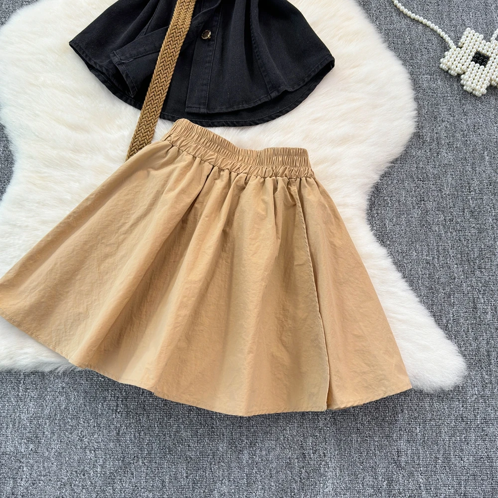 Женский джинсовый жилет модный костюм летние топы с тонкой талией + короткие юбки