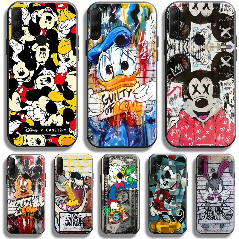 

Disney Mickey Duck Graffiti Phone Case For Huawei Honor 9X 8X 7X Pro For Honor 10X Lite Case TPU Coque Liquid Silicon Back