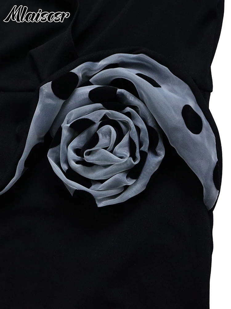 Mlaiscsr женское платье с v-образным вырезом и коротким рукавом в горошек черное