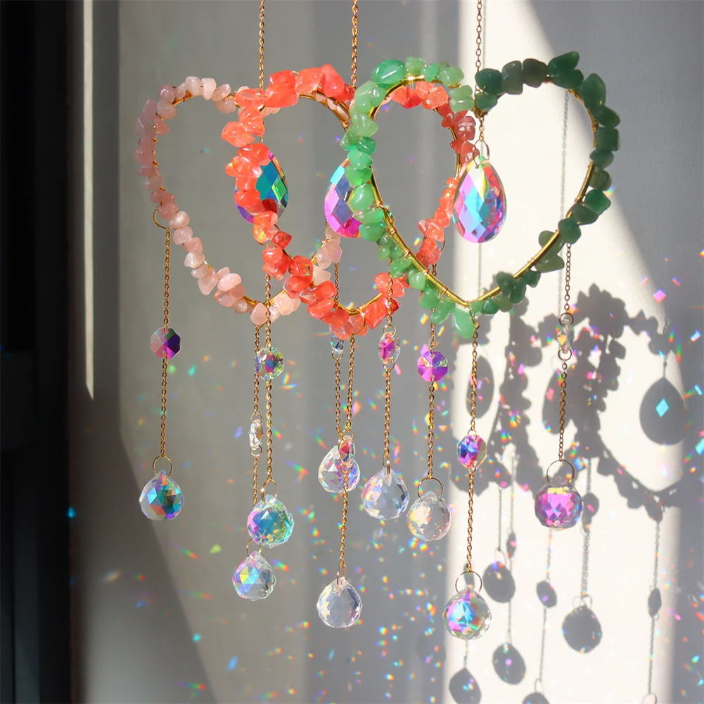 

Crystal Wind Chimes Colorful Love Natural Stone Prisms Light Catcher Windbell Hanging Ornament Window Curtains PendantDecoration