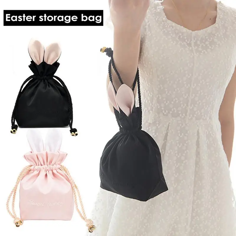 

Portable Cosmetic Storage Bag Cute Drawstring Pouch Easter Bunny Ears Drawstring Jewelry Bag