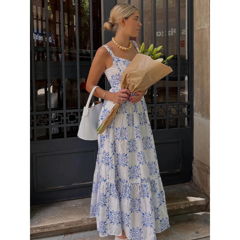 

Women Embroidery Print Suspenders Dresses Sexy Sleeveless Backless Long Dress 2023 Summer Fashion Female Party Vacation Vestidos
