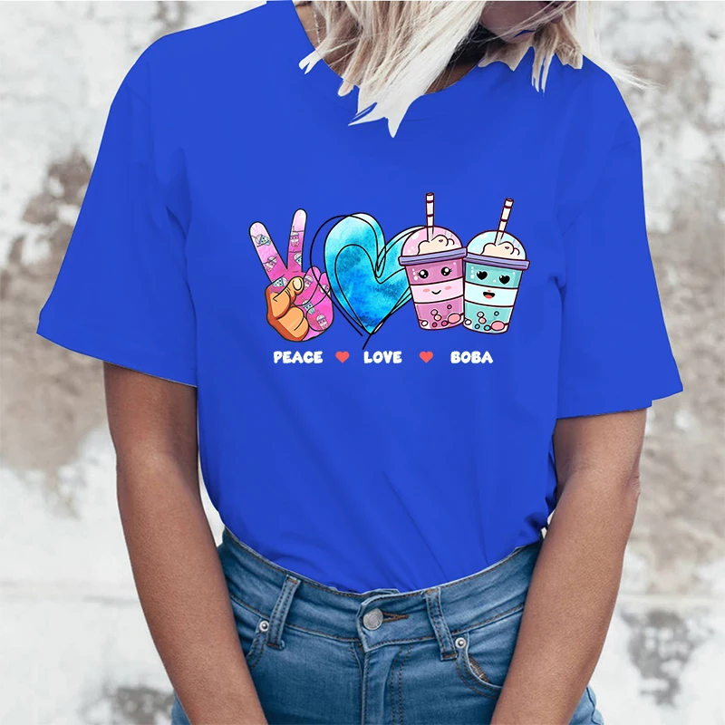 Новинка футболка с принтом Peace Love Boba женские топы коротким рукавом футболки