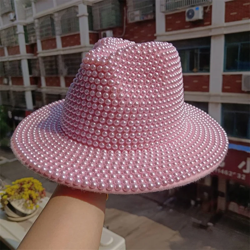 Шляпа Федора с розовым жемчугом новая Панама новинка 2023 Мужская джазовая шляпа