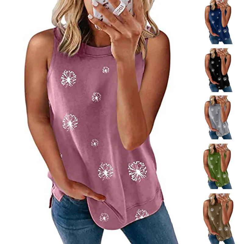 

2022 Spring and Summer New Women's Printed Sleeveless Top Pullover Vest Womens Tops Crop Top Women