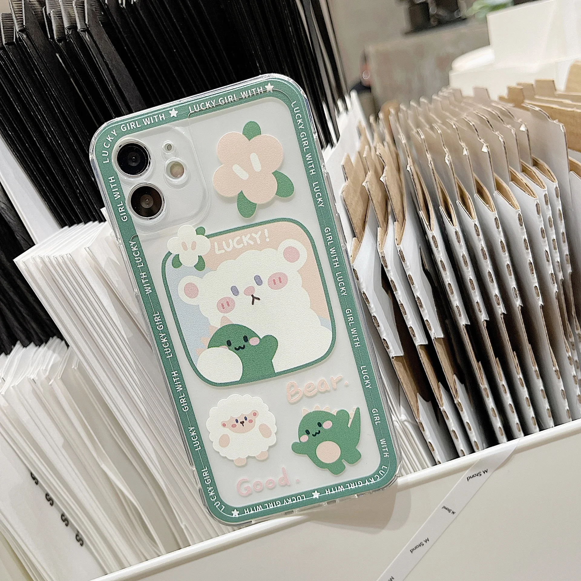 Sweet retro sheep green dinosaur art transparent Phone Case For iPhone 14 13 12 11 Pro Max Xs Max XR 7 8 14 Plus case Cute Cover