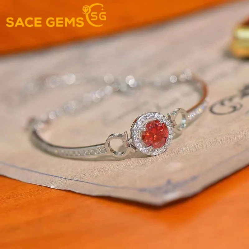 Фото SACE GEMS GRA сертифицированный D VVS1 красный муассанит браслет для женщин модные вечерние украшения из стерлингового серебра 925 пробы с покрытием из белого золота №1