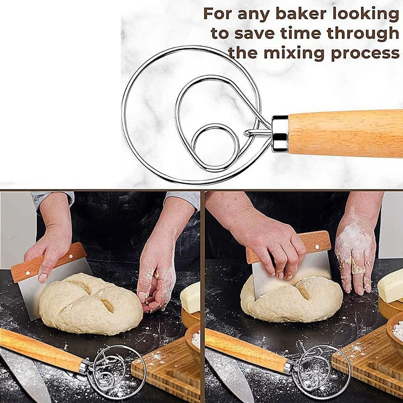 Набор из 3 датских венчиков для теста скребок выпечки ручной миксер хлеба 2