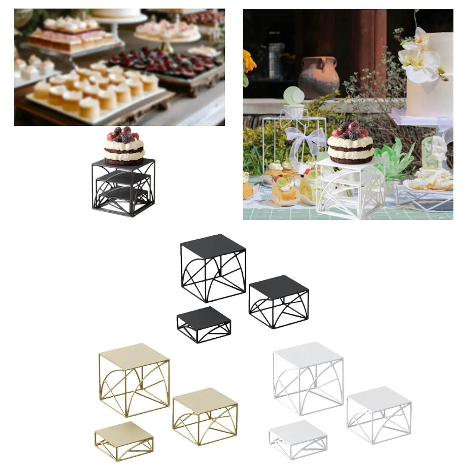 3x Iron Risers Display Jewelry Rack Organization Countertop Shelf Cupcake Stand for Collections Dessert Dolls Watches Earring