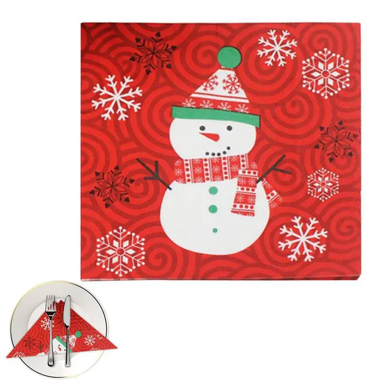 

Christmas Snowman Napkins Snowman Merry Christmas Decor Guest Napkins With Bright Red Color Dinning Table Paper Hand Towels For