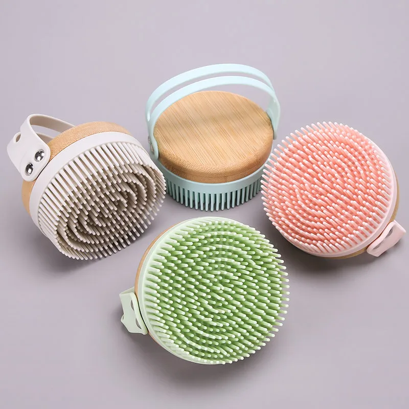 2 IN 1 Scalp Massager Soft Silicone Wooden Shampoo Brush Hair Scrub Brush Comb Hair Cleaning Anti-stress Head Body Massager