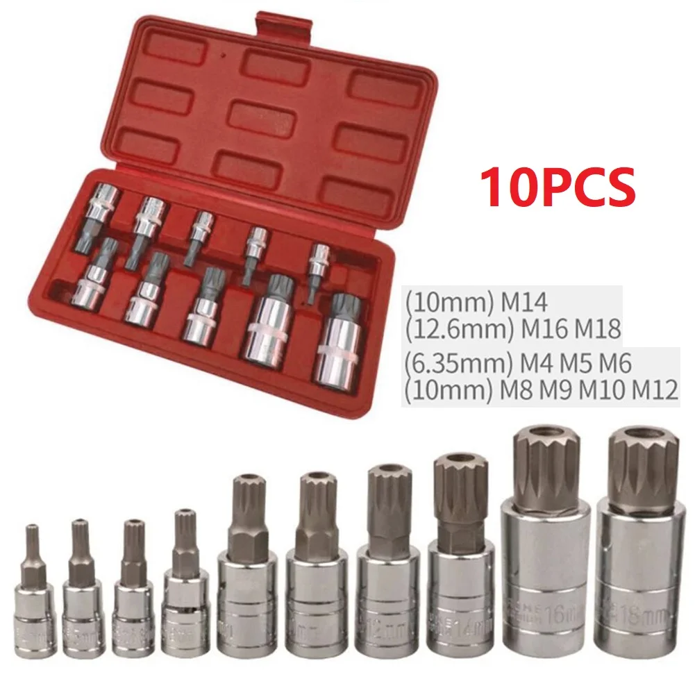 

10pcs Screwdriver Allen Head Sleeve Wrench 12 Point Triple Square Socket Bit Set Tamper Proof With Case Tool Kit Case Automotive