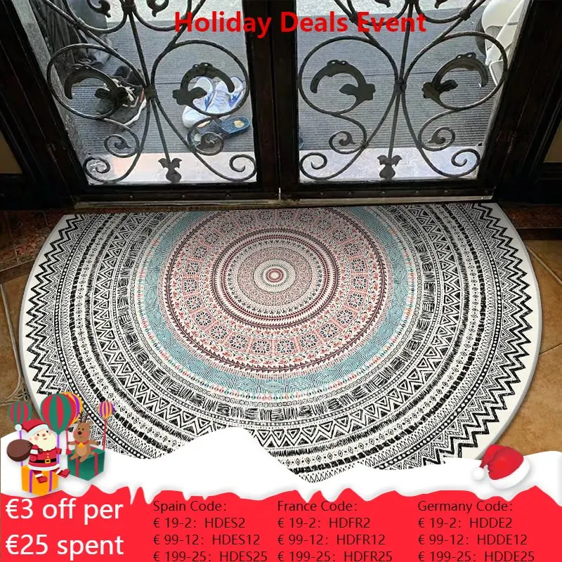 

Semicircular Entrance Door Mat Washbale Soft Carpet Non-slip Floor Mats Bohemian Bedroom Carpet Absorbent Bath Rug Home Carpet