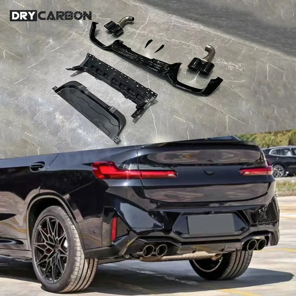 Диффузор заднего бампера с глянцевым черным покрытием и наконечниками выхлопной системы из нержавеющей стали для BMW X4 G02 M Sport 2019 2020 2021 2022 +.