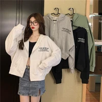 korean fashion letter print zip up hoodie loose long sleeves sweatshirt womens coat autumn short top streetwear clothing