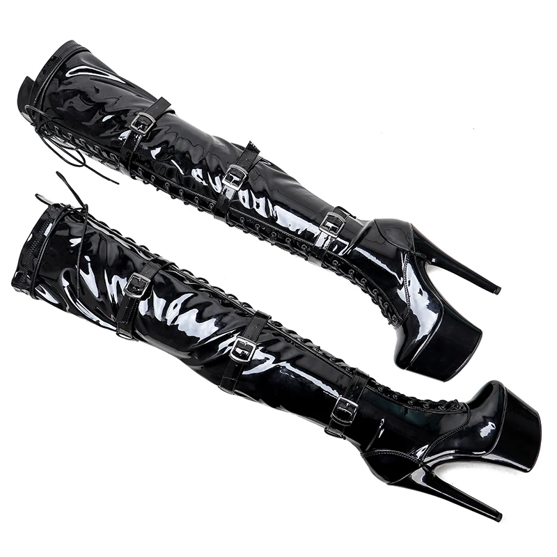 Женские сапоги из лакированной кожи Leecabe высокие на массивной платформе 17 см/7