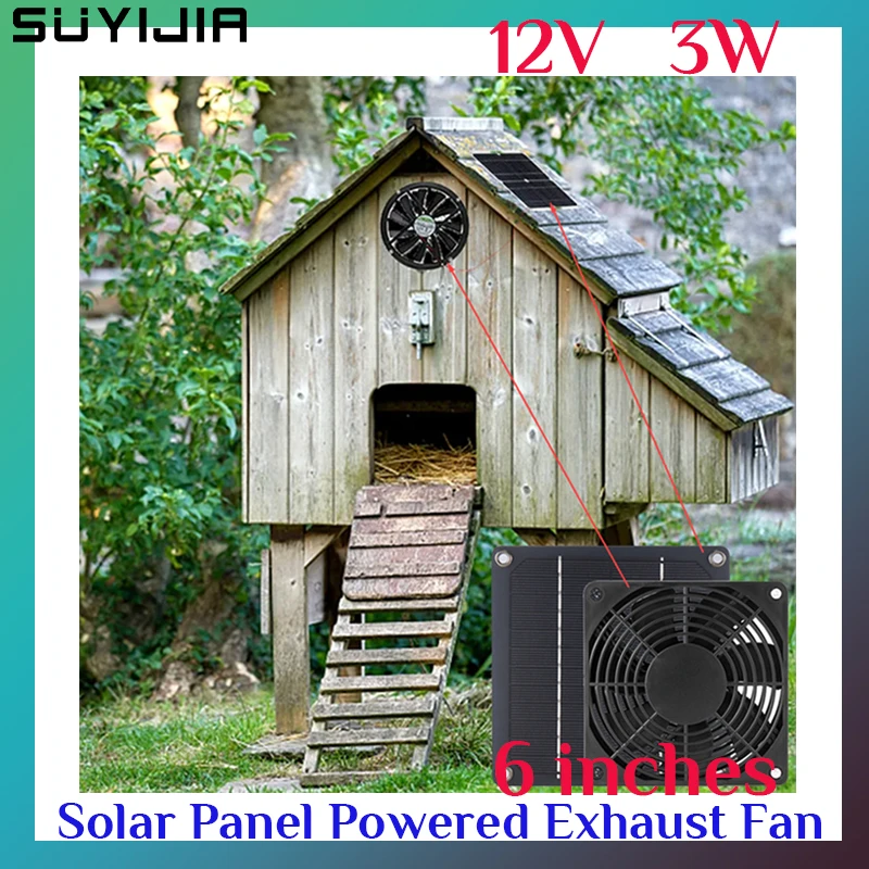 

6 Inch 3W 12V Solar Panel Mini Ventilator Solar Panel Powered Fan for Home Dog Coop RV Greenhouse Exhaust Fan Extractor Fan