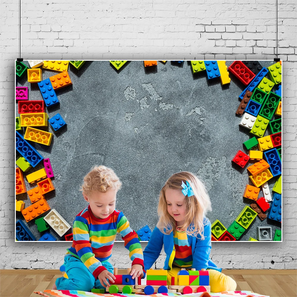 Toy Building Blocks Children Birthday Photography Backdrop Baby Shower Party Decor Background Photographic Photo Studio Banner images - 6