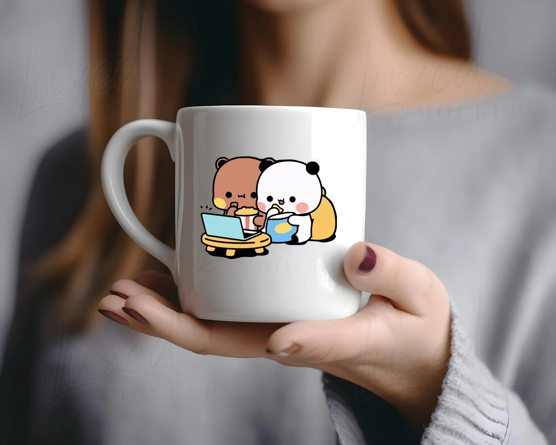 Милая панда Медведь Bubu Dudu едает попкорн и смотреть телевизор кружка пара подарок