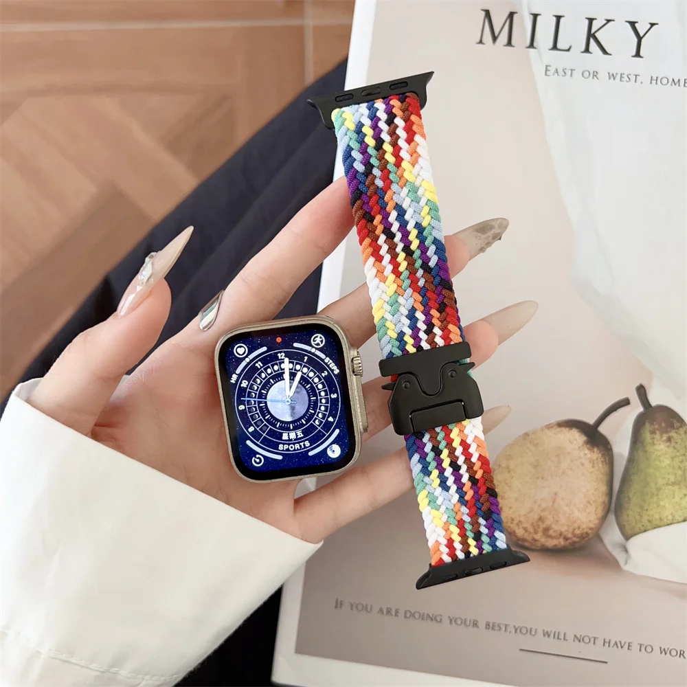 Braided Solo Loop Strap For Apple watch Band 46mm 44mm 45mm 42mm 40mm 38 41mm Ultra2 49mm Correa iwatch Series 10 9 SE 8 7 6 5 4 (art.: 3920cb42e54ad) - 3920cb42e54ad