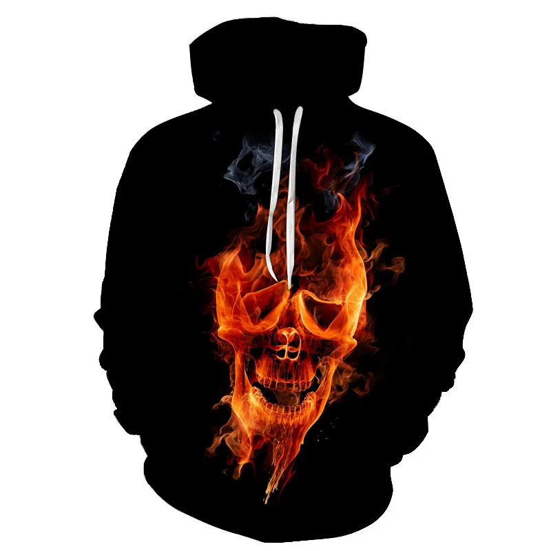 

2022- Hoodie men's and women's textbook series black skull color printing 3d pullover long-sleeved sportswear autumn and winter