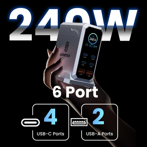 240W GaN Быстрое Зарядное Устройство PD3.1, 6-портовая Зарядная Станция — изображение товара