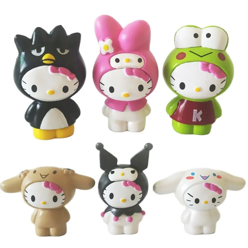 

Sanrio Series Model Hello Kitty Cosplay Kuromi Melody Cinnamoroll Bad Badtz Maru Kero Kero Keroppi Action Figures for Kids Toys