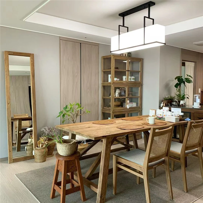 

American style solid wood fitting mirror, home floor standing full body mirror, retro simple dressing mirror, clothing store,
