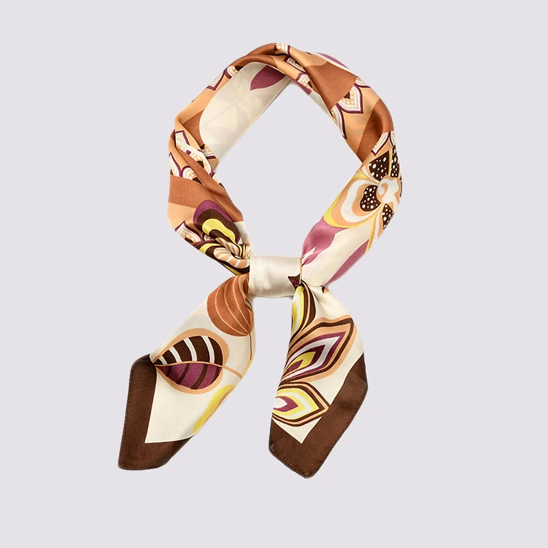 

Bright Silk Square Neck Scarf Women Colorful Small Bandana Floral Print Design Foulard Kerchief NEW