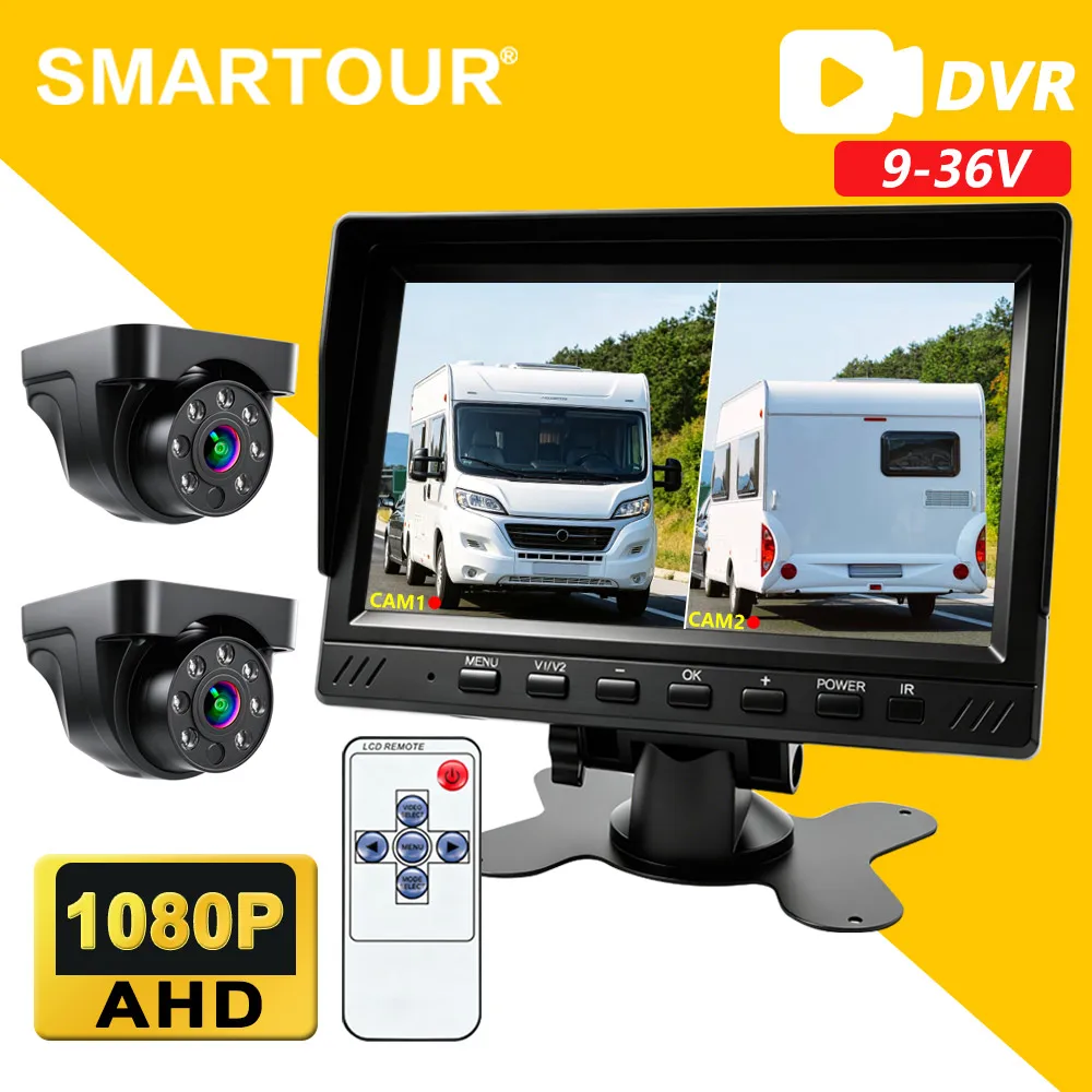Фото AHD 1080P 7-дюймовый видеорегистратор с циклической записью, HD-монитор ночного видения, камера заднего вида с ИК-подсветкой 9-36В для автодомов, грузовиков, автобусов №1