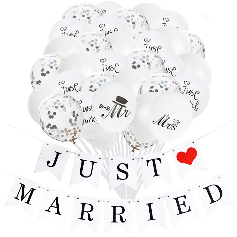 

10Pcs Mr Mrs Just Married Banner Latex Balloons Printed Round Air Ball Balloon for Wedding Marriage Party Decoration Balloons