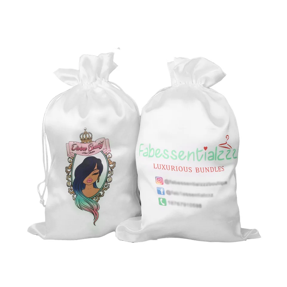 

20p Custom Logo Silk Satin Drawstring Extenssions HandBag Cosmetic Perfume Clothes Travel equipment eyelash Clothes Package Bag