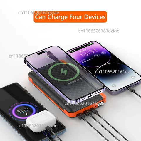 20000 мАч Qi Беспроводной аккумулятор на солнечной батарее Открытый внешний аккумулятор Портативный внешний аккумулятор для iPhone 14 Samsung Xiaomi Huawei повербанк