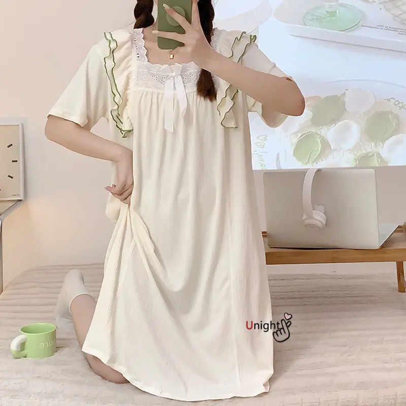 Women Summer Nightdress Cotton Short Sleeve Sleep Tops Nighty Girls Nightgowns Womens Large Size M-6XL Sleeping Dress Nighty