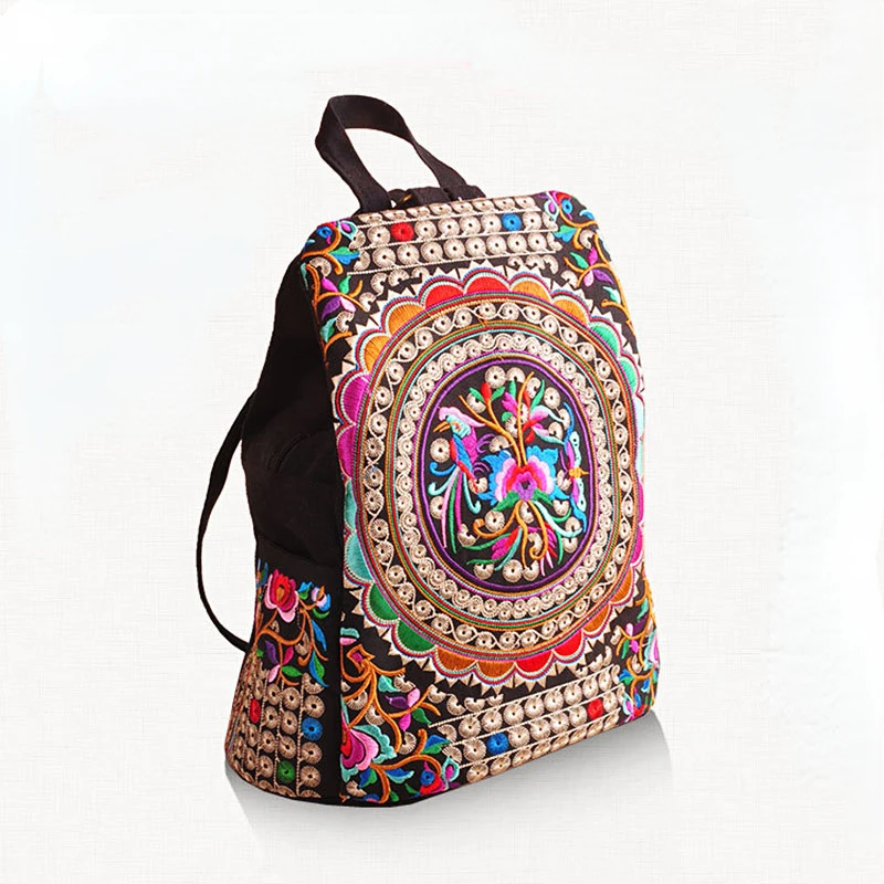 

Vintage Artistic Embroidered Women Canvas Backpacks Handmade Floral Embroidery Rucksack Schoolbag Denim Travel Bags Mochila