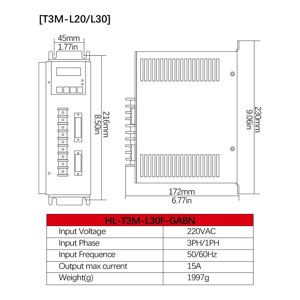 Фото Новый серводрайвер T3G-L30F T3M-L30F-GABN 220В 50/60Гц AC 3PH/1PH с выходом 15А для ЧПУ-фрезеров и токарных станков 110 130 №3